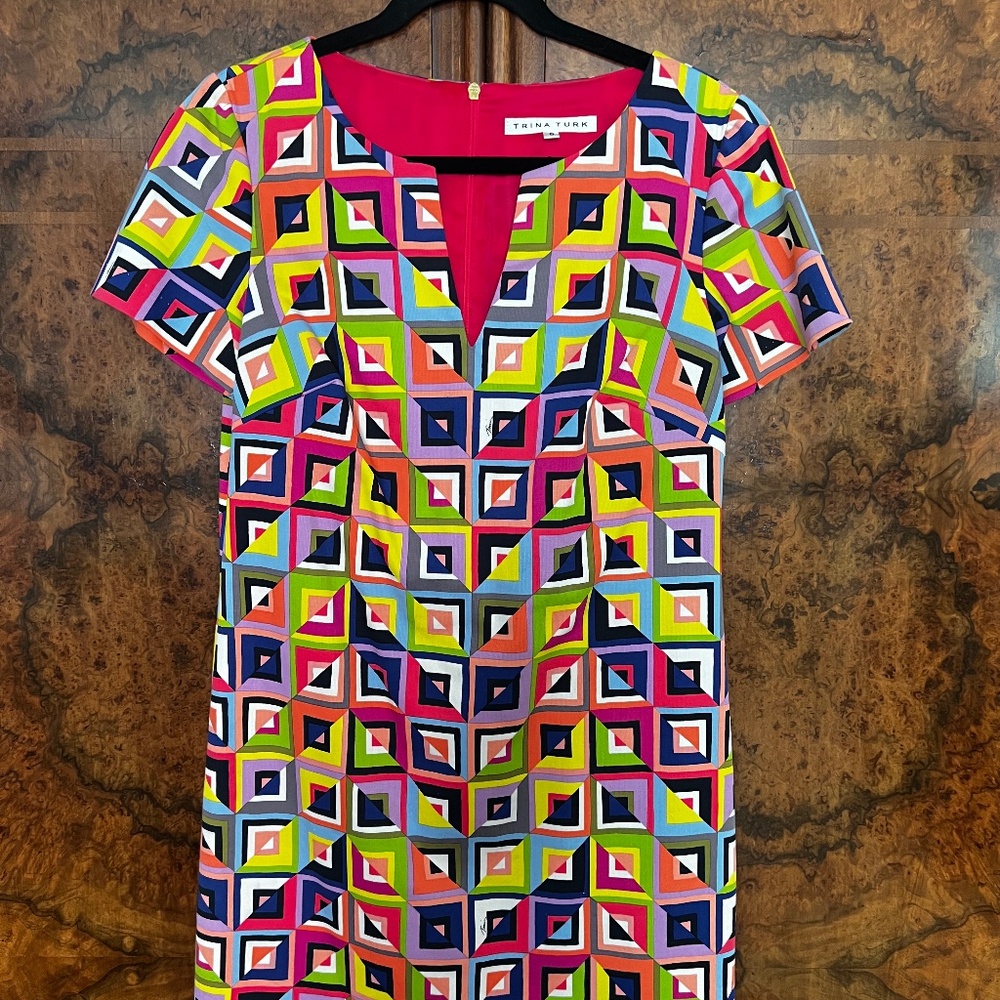 Trina Turk bright colorful geometric dress